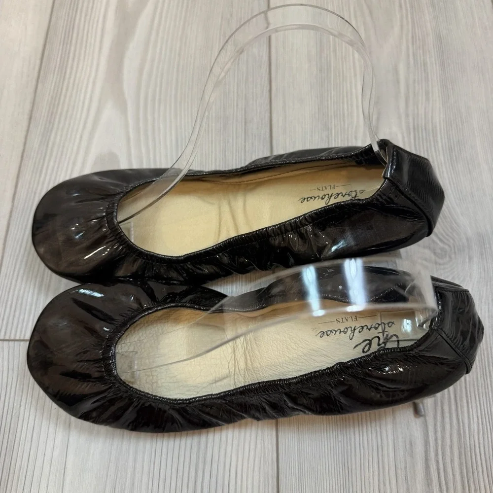 NEW The Storehouse Flats Womens 8 Foldable Leather Ballet Shoes Black Oil